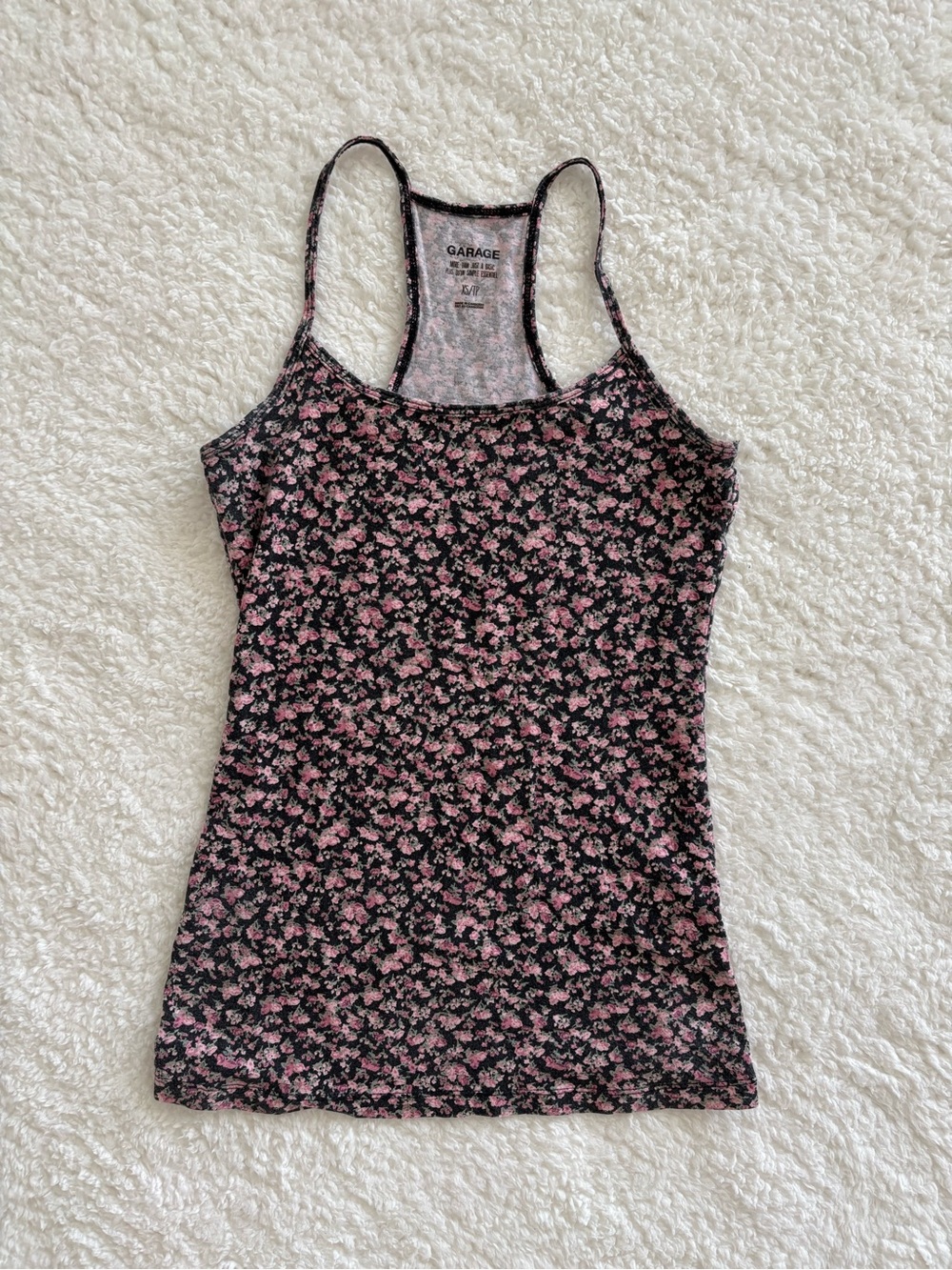 Garage Floral Print Racerback Cami Tank Top Women’s XS Black Pink Ditsy